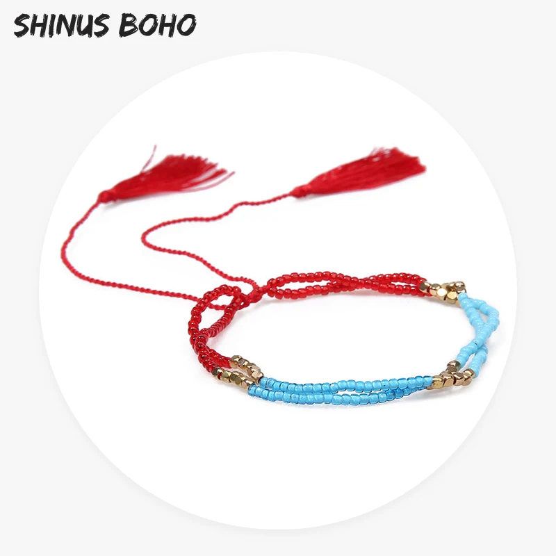 SHINUSBOHO многослойный браслет Miyuki из бисера для мужчин и женщин красный синий с
