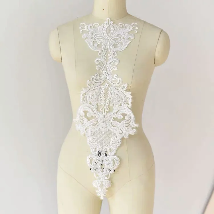 1 Piece Vintage Ivory Large Alencon Lace Applique With Corded Flower Sequins Sewing Trim For Wedding Dress Cloth | Дом и сад