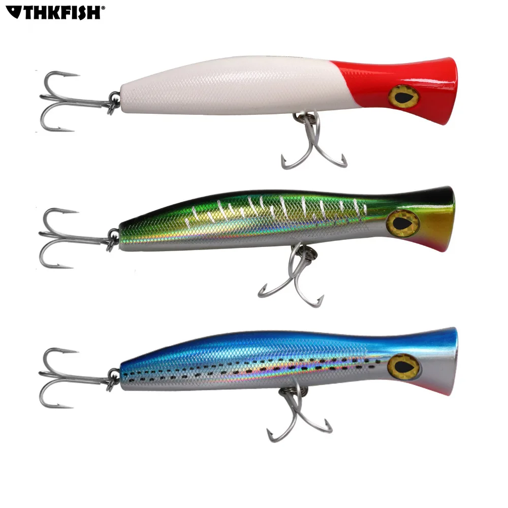 1pcs 120g Popper Fishing Lures Topwater VMC Big Game With Treble Hooks Fishing Offshore Bait