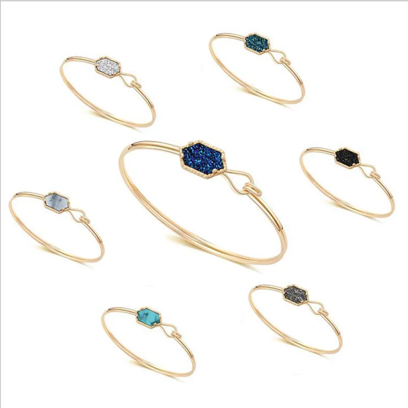 

silver gold jewelry, natural stone cluster open rhombus bracelet bangel for women girl