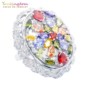 

Yunkingdom Oval Fashion Full Pave Colorful Cubic Zirconia Fine Rings for Womens and Ladies Party Queen Large Big Ring Gift Boxes