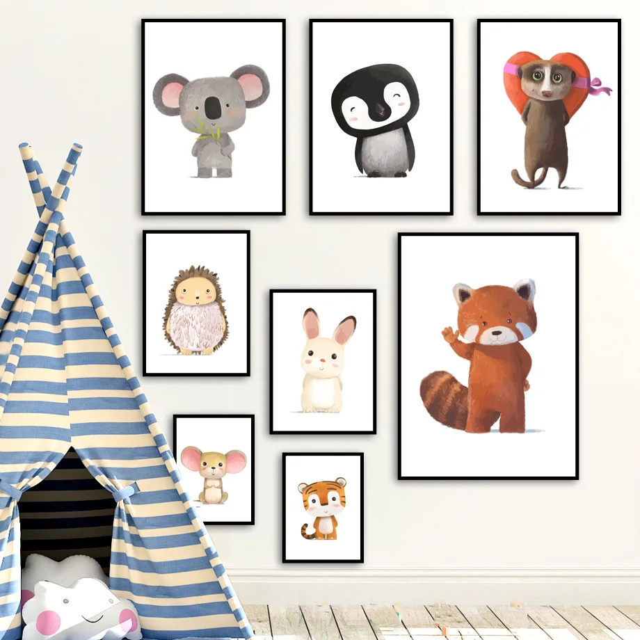 

Cartoon Lion Rabbit Mouse Squirrel Fox Tiger Nordic Posters And Prints Wall Art Canvas Painting Wall Pictures Kids Room Unframed