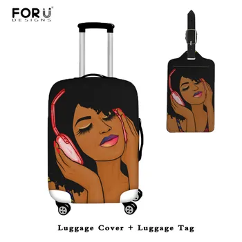 

FORUDESIGNS Elastic Thick Luggage Protective Covers Afro Fleur De Lis African American Woman Print Travel Suitcase Cover Spandex