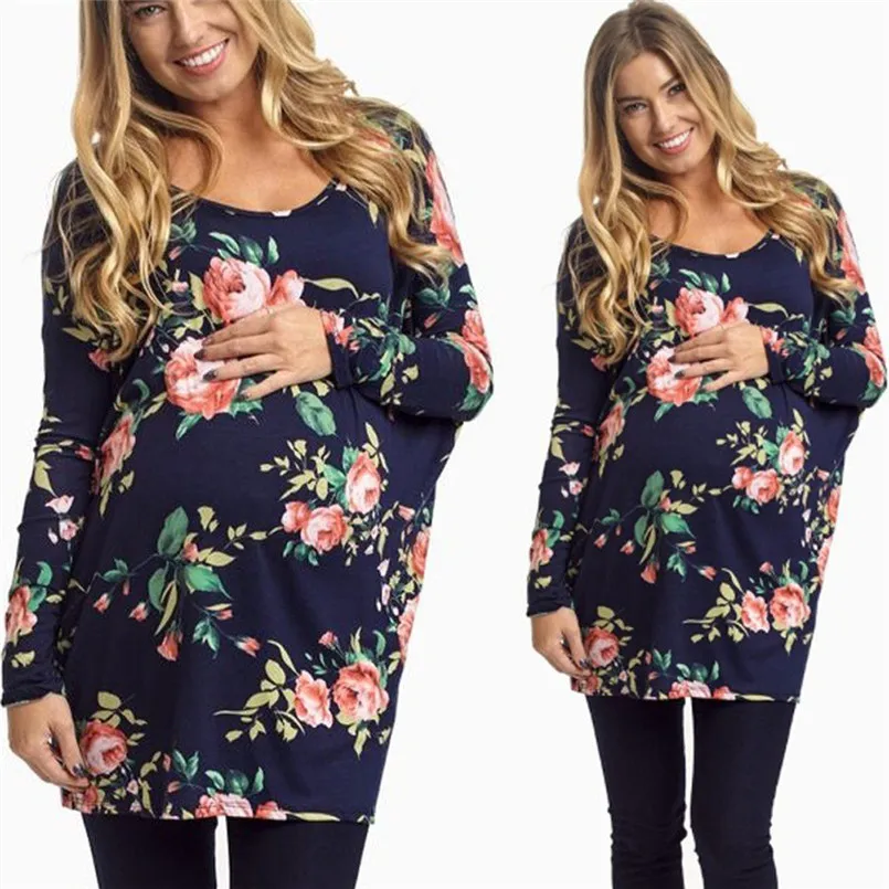 

2018 Hot Sale maternity clothes Womens Long Sleeve Blouse Flower Print For Maternity T-Shirt ropa embarazada allaitement Y#