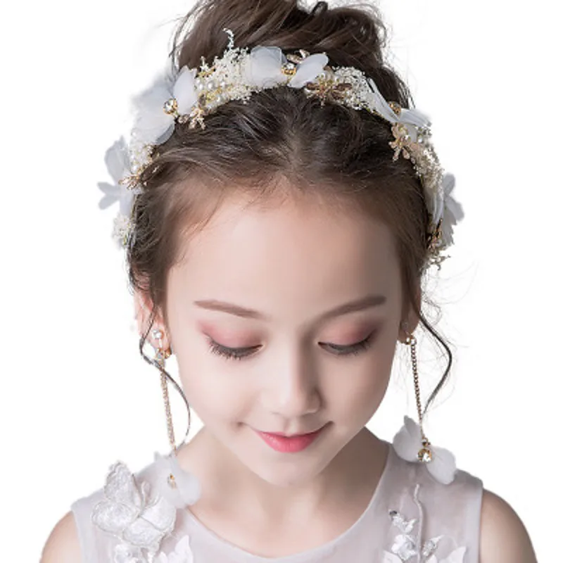 Прямая поставка для девочек на день рождения для волос украшения для волос, красный корона принцессы с цветочным рисунком, детский Красивый комплект из свадебной церемонии, повязка на голову