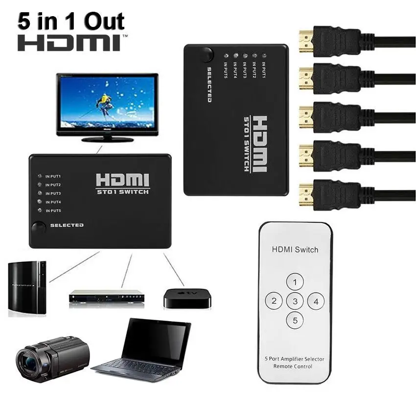 

Eastvita HDMI Splitter Switch 5 in 1 out HDMI Switcher 5X1 for XBOX 360 PS4/3 Smart Android HDTV 4K*2K 5 Port HDMI Adapter