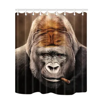 

Animals Shower Curtains Smoking Gorilla Printed Polyester Waterproof 3D Shower Curtain for Home Bathroom Decor Bath Screen