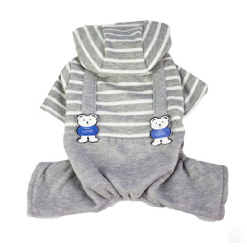 

Stripe Pet Dog Jumpsuits Puppy Cat Hoodie Jean Coat Four Feet Clothes For Small Dogs Teddy Yorkies Sweatshirt