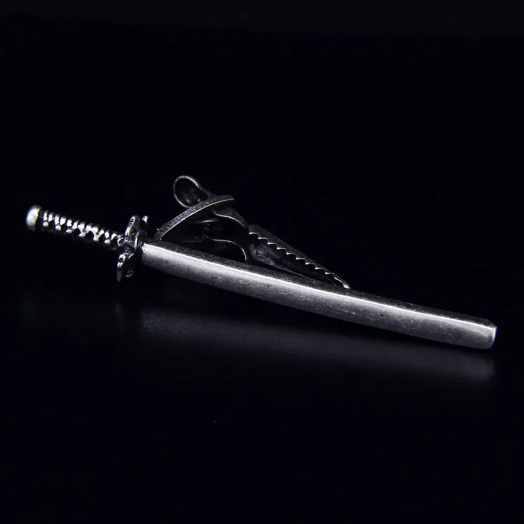 

SPARTA Japanese Samurai Sword tie clips Silver plated High quality metal men's free shipping !!! doesn't have blade can't draw