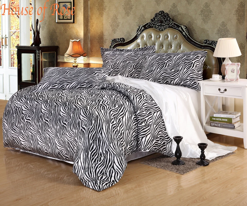 

Gorgeous Leopard Print Zebra Stripe Silk Bedding Set 4pc 30% Mulberry Silk Home Textile Bed Clothes Bedding Bedspread King Size