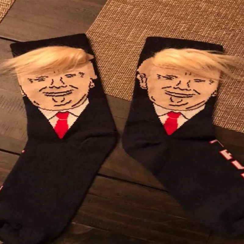 

[WPLOIKJD]Trump Socks Skateboard Funny Socks Men Adult Unisex Crew Socks 3D Print Fake Hair Sokken Chaussette Homme Hip Hop Sox