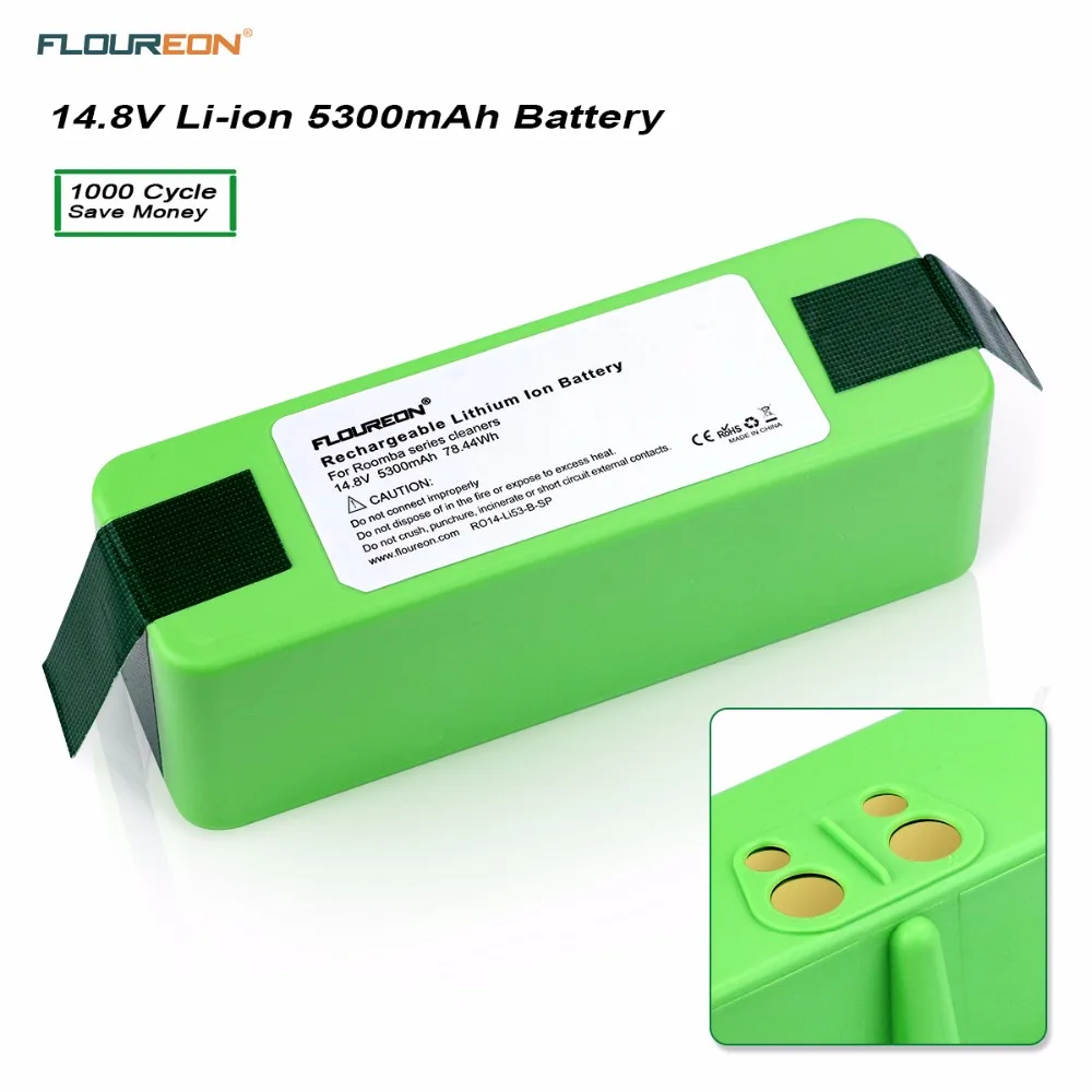 

Floureon 14.8V 5300mAh for iRobot Roomba Vacuum Cleaner Rechargeable Li-ion Battery Pack 500 600 700 800 980 Series