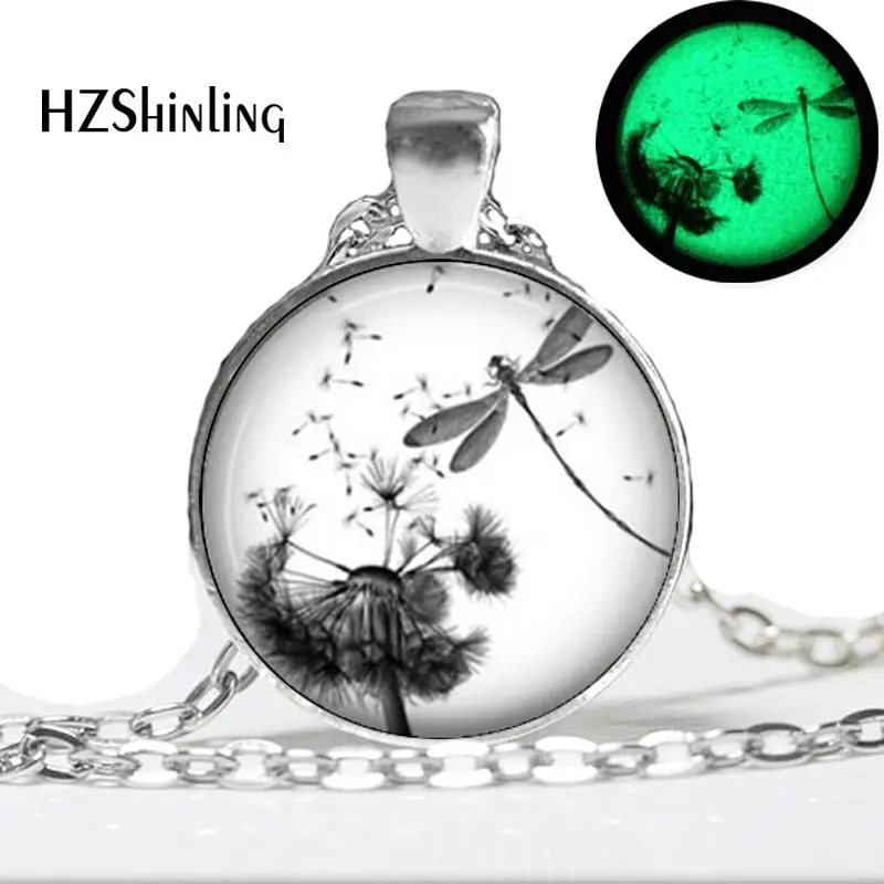 

Glow in the dark Dragonfly Necklace Dandelion Necklace Dragonfly Jewelry,Art picture Glowing Necklace Pendant