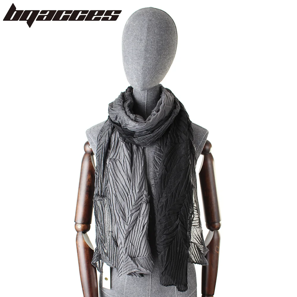 

[BQACCES] Black Grey Patchwork Cotton Viscose Scarf Wrinkled Fold Thin Long Scarves Women Fashion Shawl New Hijab Bufanda