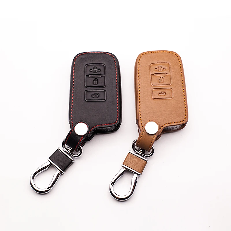Car Genuine Leather Remote Control Car Key Case Cover for Toyota Camry Crown RAV4 Prado 3 buttons remote control car key cover 