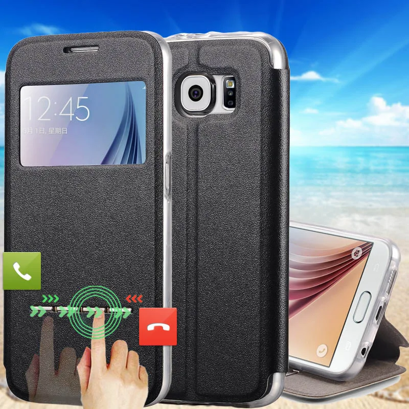 

Flip View Window Case For Samsung Galaxy S7 G9300 PU Leather+TPU Silicone Back Cover Stand Design Matte Slid Answer Coque