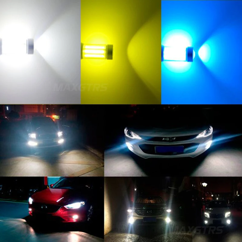 2x H7 H8 H11 9005 9006 HB3 HB4 H16 H10 PSX24W COB Chips Car LED Light Fog Lamp LED Daytime Runing Light DRL Gold Ice Blue