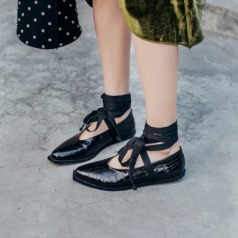 leather flats with ankle strap