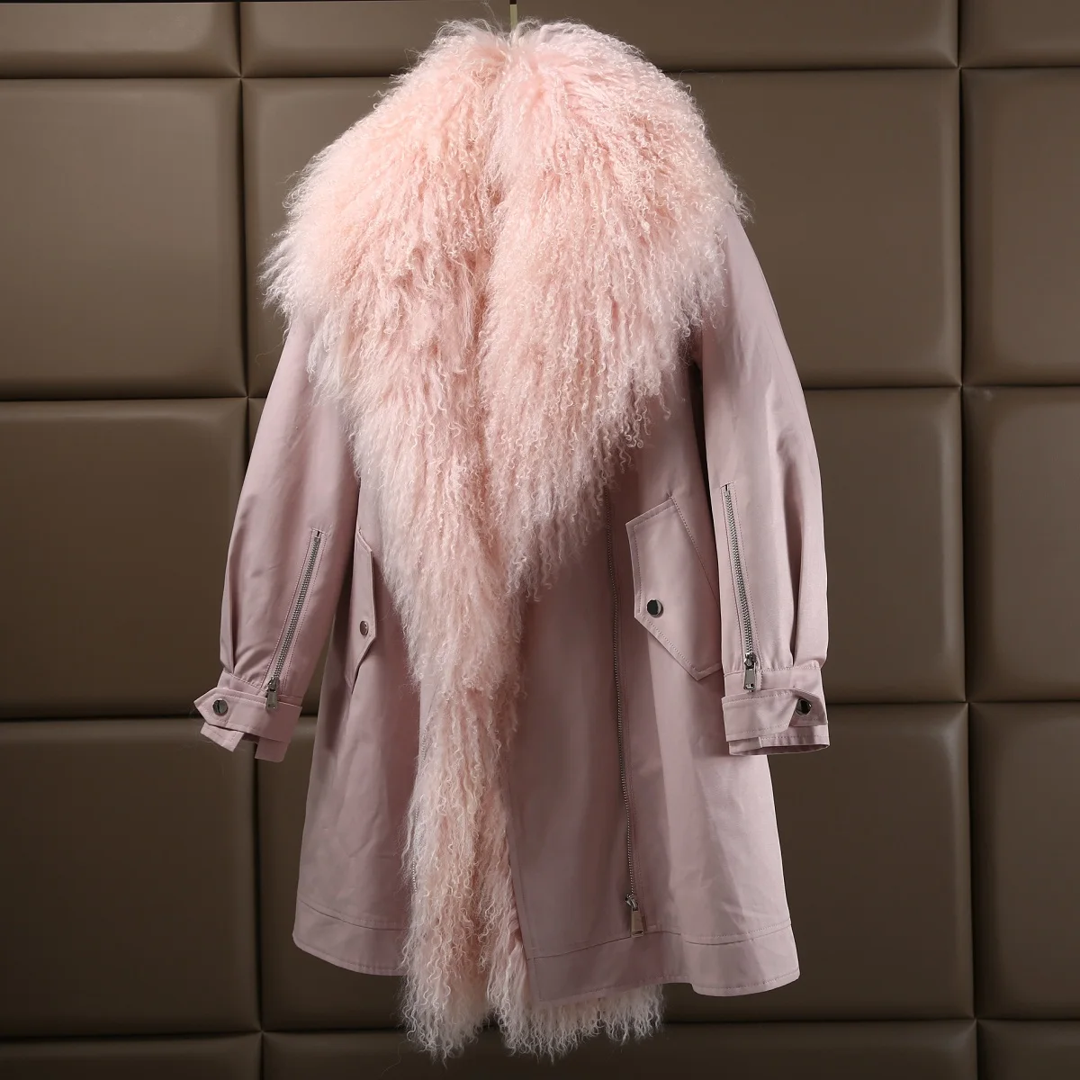 Новое поступление женские зимние парки синего, белого, розового цвета с натуральным пушистым овечьим мехом свободные куртки со съемной подкладкой из кроличьего меха
