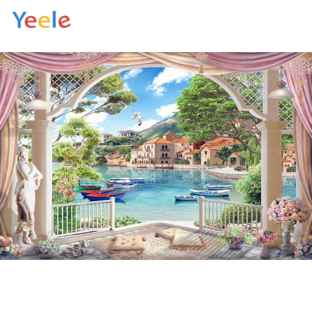 

Yeele Village Town Boat River Lattice Arch Landscape Photography Backgrounds Customized Photographic Backdrops for Photo Studio