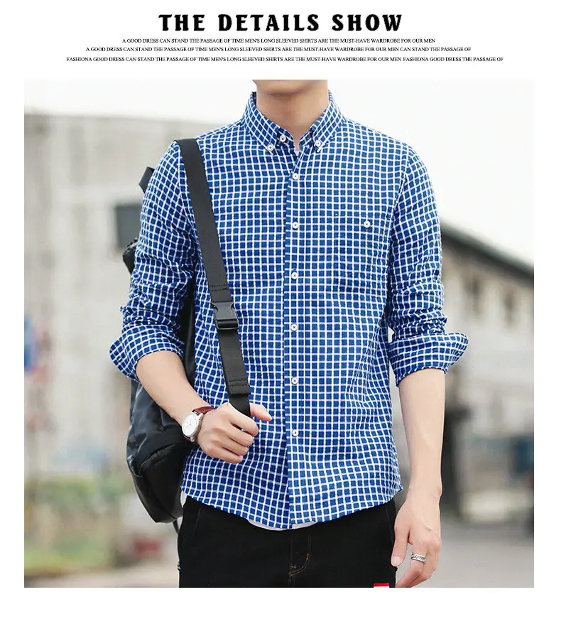5XL Plaid shirts men clothing Autumn Spring Cotton long sleeve Top quality male shirts dress Brand Muls Plus size 2017 New DJ359-10