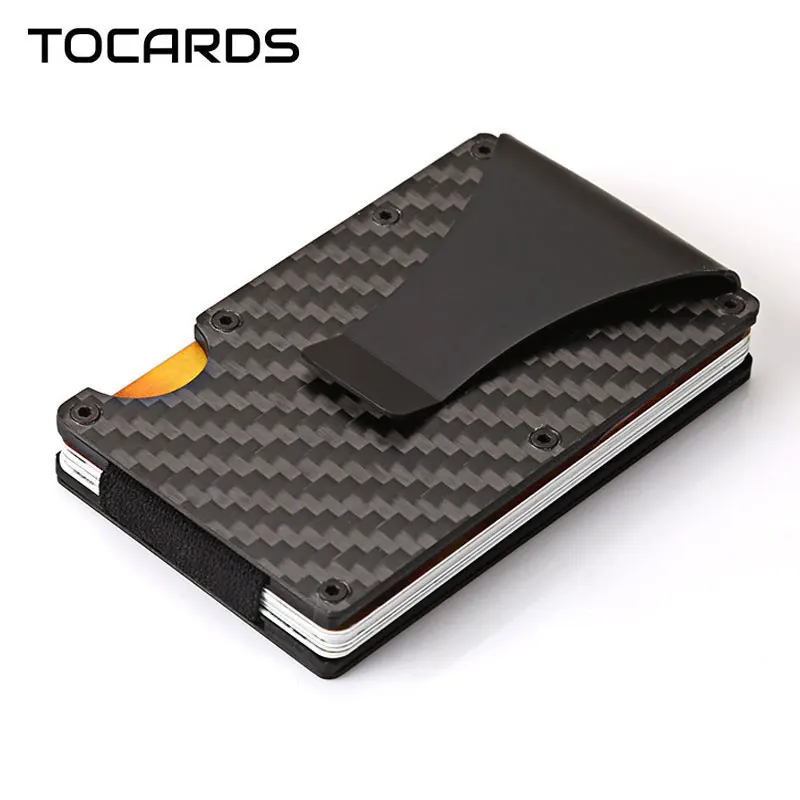 

2018 Alloy Thin ID Credit Card Holder Male Aluminium Carbon Fiber Card Case Slim Wallet Purse with Money Dollar Clip for Men