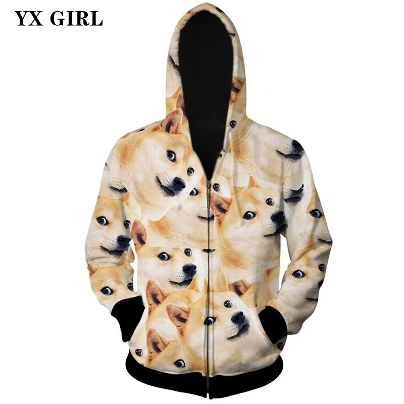 2018 NEW Funny Dogs Zipper Sweatshirt 3d Dog Print Hoodies Men Zip Up