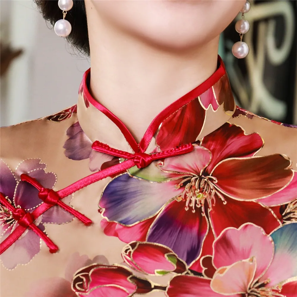 Шанхай история короткий рукав цветочный Qipao длиной до колена cheongsam платье китайский Восточный платья для женщин