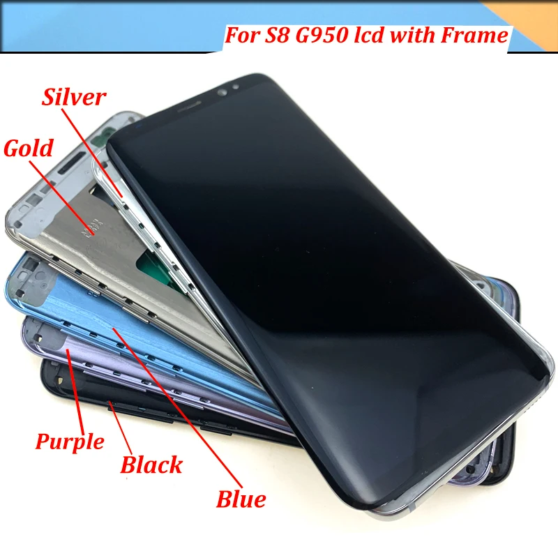 

For Samsung Galaxy S8 G950F G950U G950FD Lcd Display Touch Screen Digitizer Super AMOLED Screen With Frame Black Gold Blue