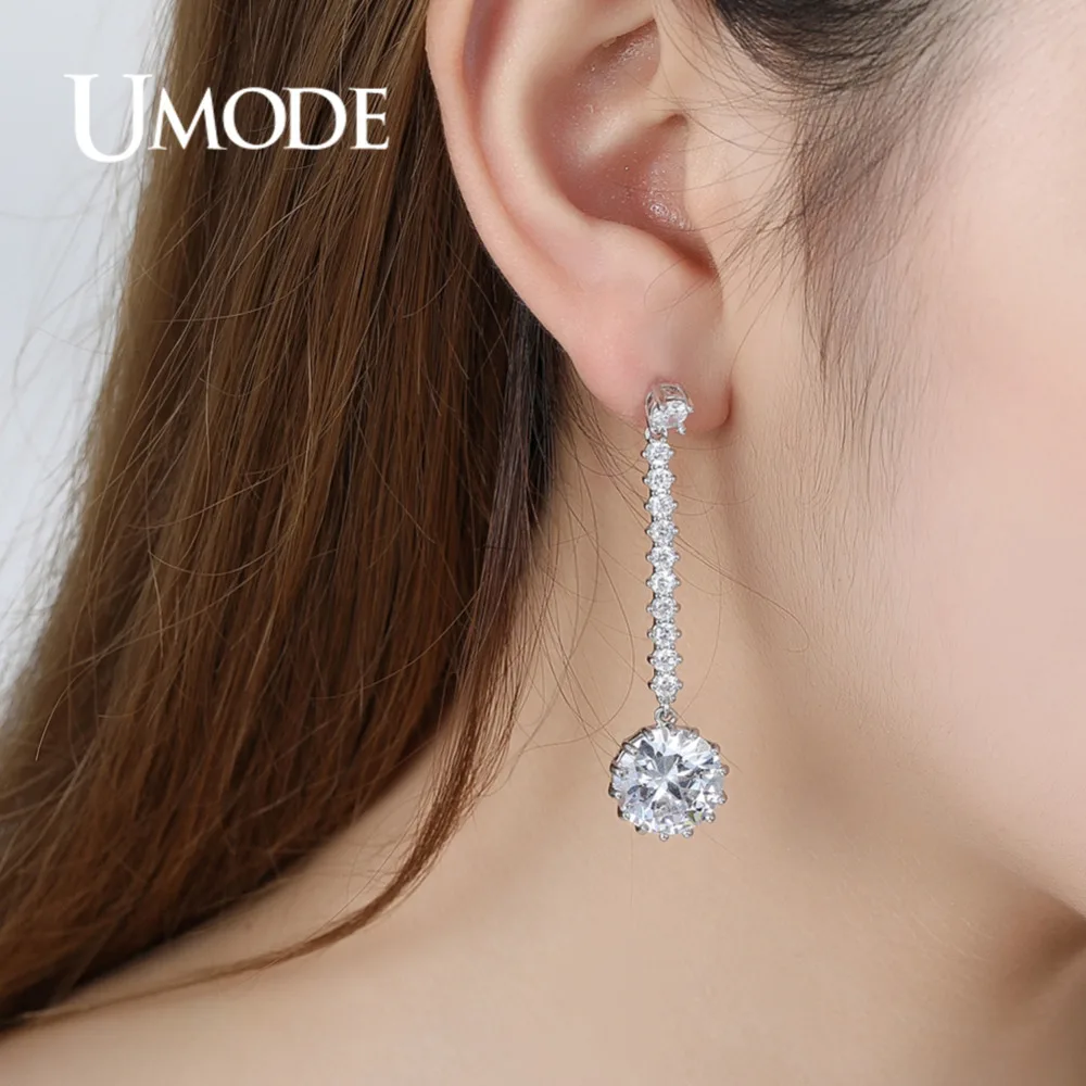 UMODE модные круглые длинные висячие серьги с фианитом для женщин милый подарок Brinco