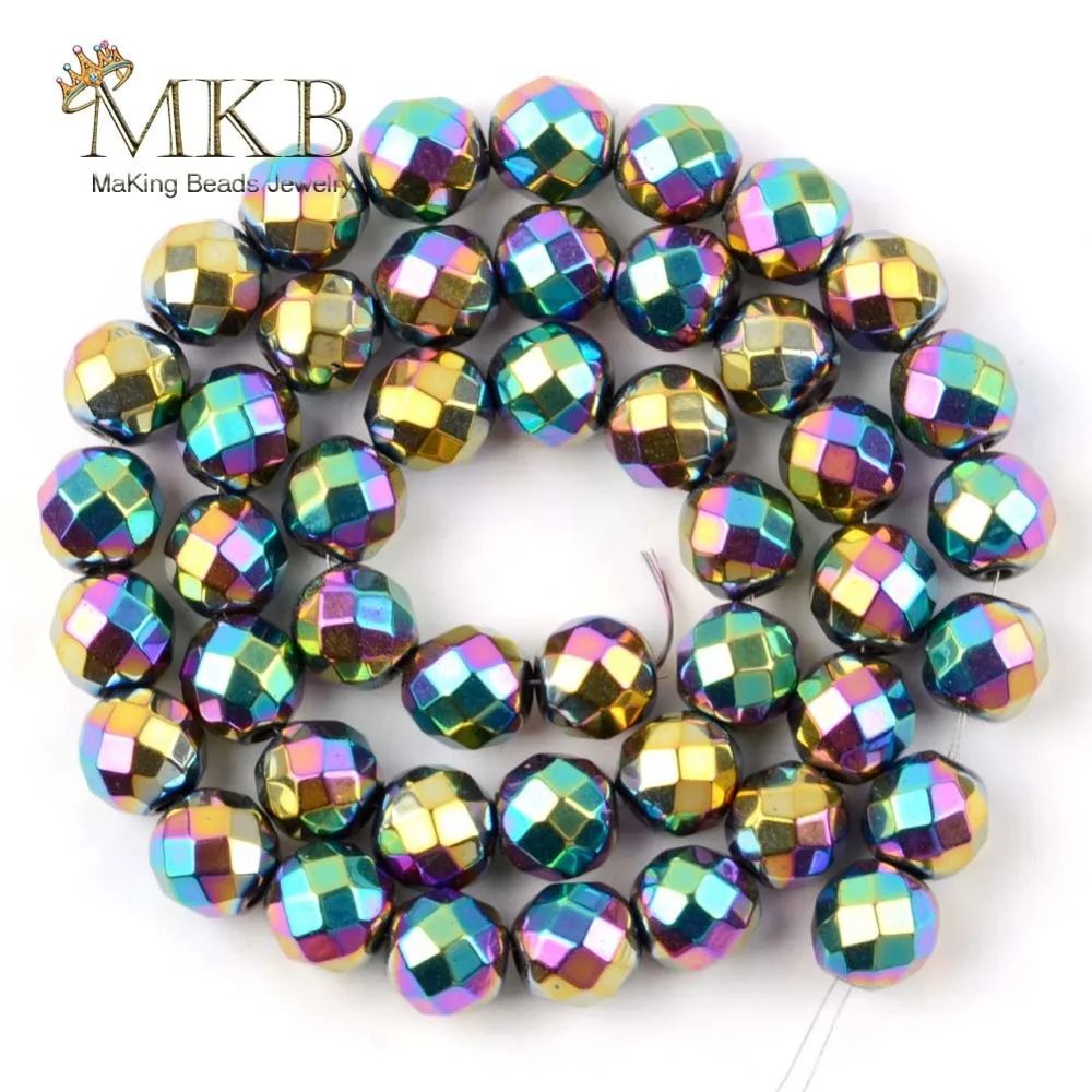 

2/3/4/6/8/10mm Faceted Rainbow Hematite Round Beads For Jewelry Making 15inches Spacer Loose Beads Fit Diy Bracelets Necklace