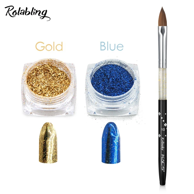 Set 4 Rolabling щетка для ногтей+ ногтей набор с мерцающей пудрой 2 горшки различных Цвет порошок блеск и ногтей Акриловые Кисть для Nail Art Design - Цвет: Set 4