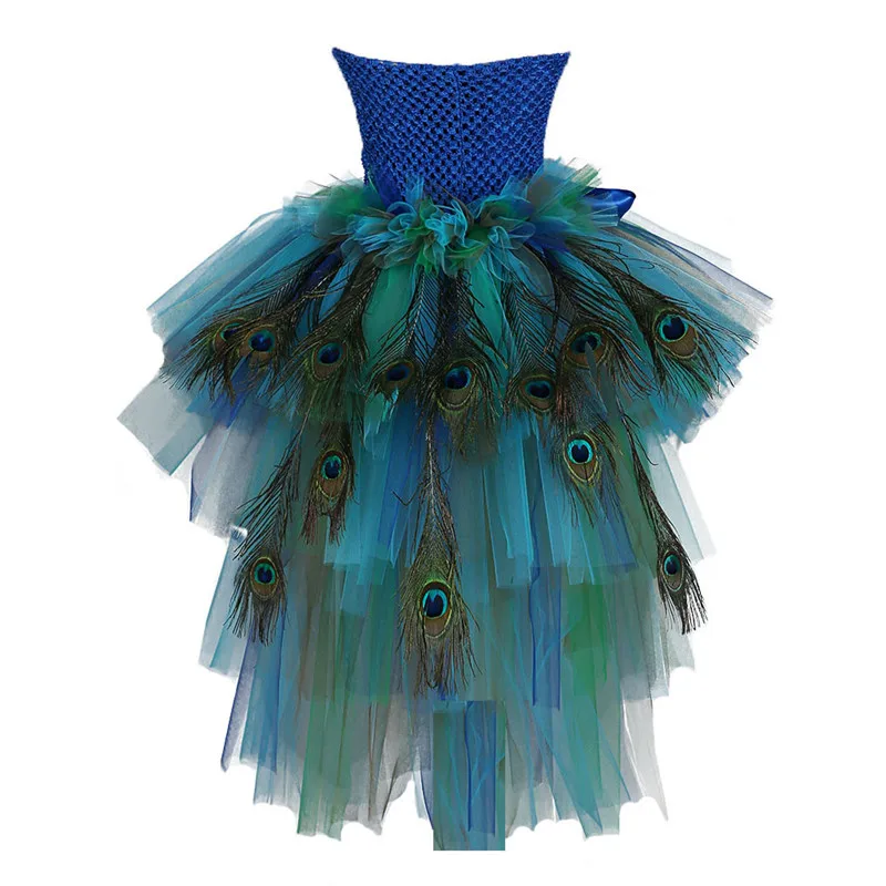 

Tulle Wedding Party Dress With Tailing For Girl Kids Girls Children Birthday Party Shower Costumes Peacock Feather Cosplay A006
