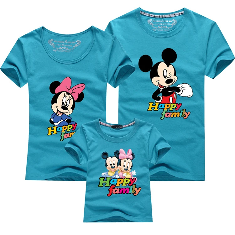 Новая летняя одежда с короткими рукавами и рисунком Микки из мультфильма; милые одинаковые комплекты для семьи высокого качества; хлопковая детская одежда для мальчиков и девочек; детская футболка