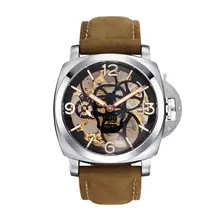 Parnis SKULL Seriers Luminous Mens Leather Watchband Fashion Automatic Mechanical Watch Wristwatch