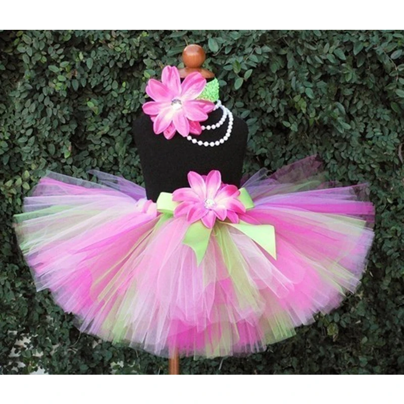 

Multicolor Girls Tutu Skirts Baby Fluffy Tulle Tutus Ballet Pettiskirts with Flower Bow and Headband Kids Party Costume Skirts