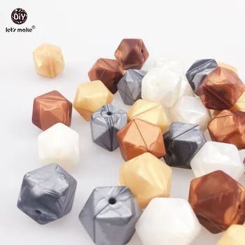 

Let's Make Silicone Teether Metallic Copper Pearl White Geometric/Hexagon Silicone 50pc DIY Teething Necklace Beads For Teether