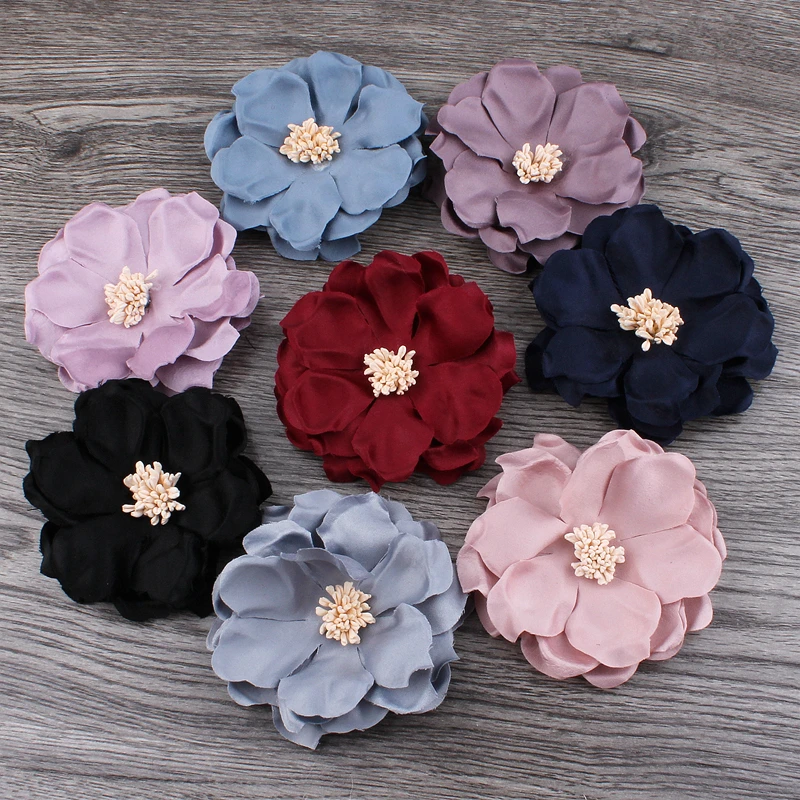 

50pcs/lot 8cm 8colors Hair Clips Korean Cloth Felt Flower For kids Girls Hair Accessories Handmade Fabric Flowers For Headbands