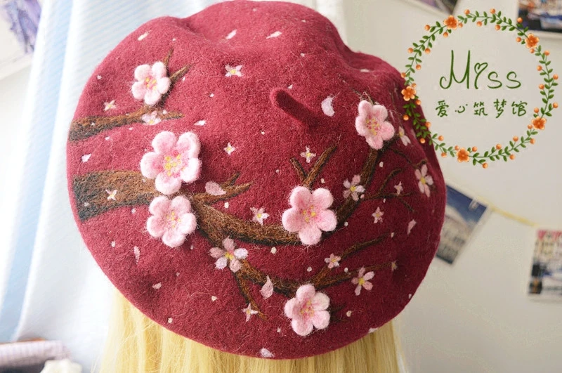 

Princess sweet lolita original manual Wool Beret flowers stereo shoot cap Mori artist Clay oven rolls shopping for beret MM16