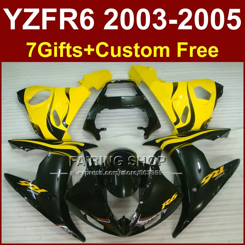 Цвет: желтый черный тела запчастей для YAMAHA R6 обтекатель комплект 03 04 05 YZF 2003 2004 2005
