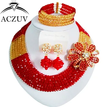 

Brand ACZUV African Beads Red Jewelry Sets For Nigerian Wedding Party AN038