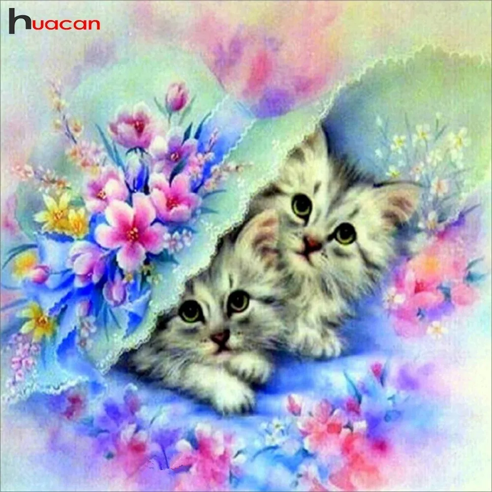 

HUACAN DIY Diamond Paintings Cat Diamond Embroidery Cross Stitch Animals 5D Full Square Rhinestones Mosaic Home Decoration