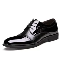 Горячие Продажи Оксфорд Обувь для Мужчин 2016 Дышащие Мужские Острым Носом Платье Обувь Черный Лакированной Кожи Свадебная Обувь Человек