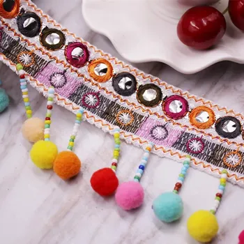 

20 Yards Wide 7cm Ethnic style multicolor Bead Tassels Beaded Lace Trim Ribbon Sequins For Apparel Sewing Apparel DIY wedding