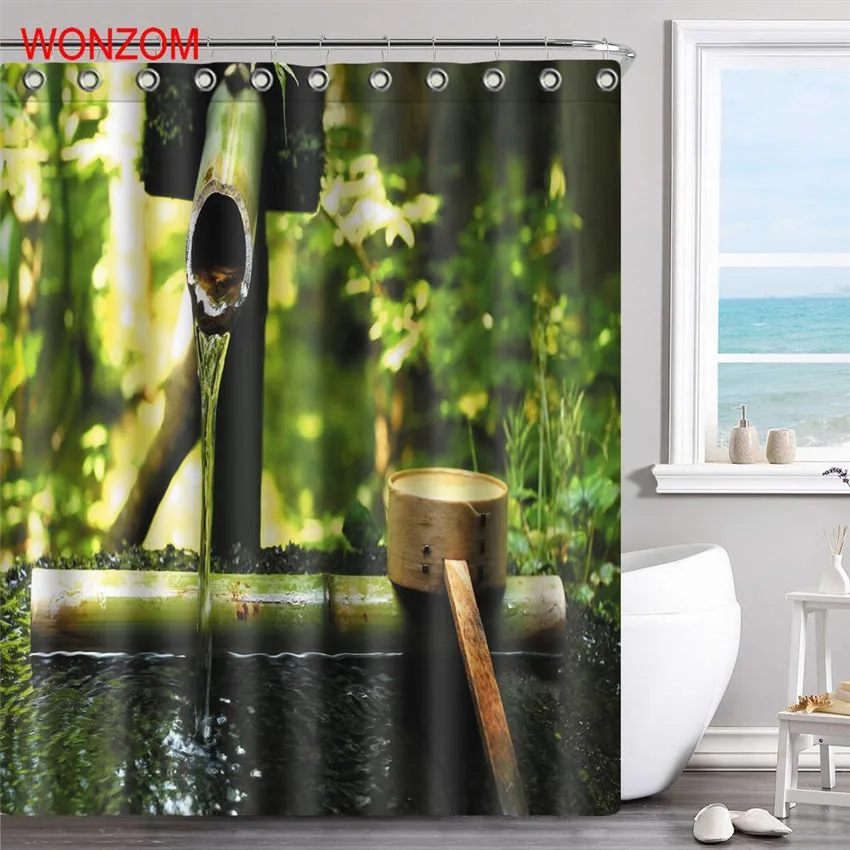 

WONZOM Running Water Polyester Fabric Shower Curtain Scenery Bathroom Decor Waterproof Cortina De Bano With 12 Hooks Gift 2017