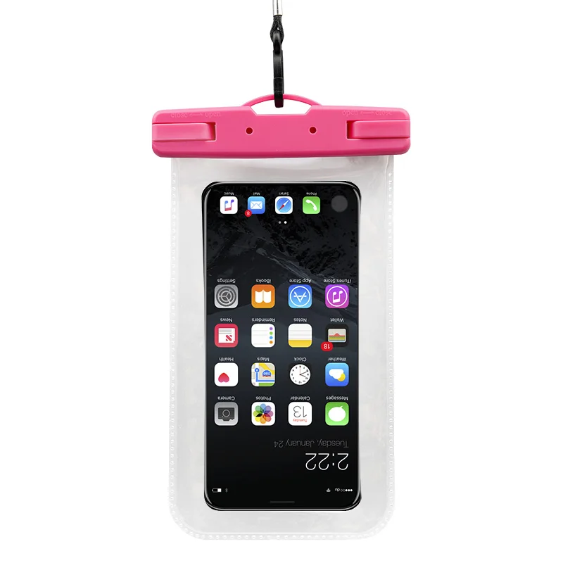 Новая сумка для плавания для мобильного телефона водонепроницаемая сумка для iphone 6plus 7 8 huawei все модели 6,1 дюймов универсальная с шнурком - Цвет: Розово-красный