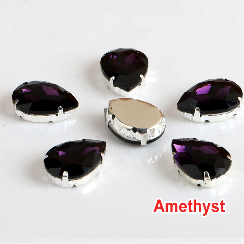 

TearDrop Evening Dress Decorations Sew On Crystals Rhinestone10x14mm 13x18mm 18x25mm 20x30mm Amethyst Sew On Claw Rhinestones