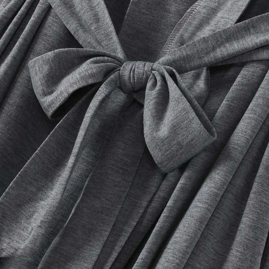 Женская одежда для сна, однотонный хлопковый Халат, 4/3 рукав, v-образный вырез, легкий, с поясом, с карманом, длинный халат, халат, roupao de cor sólida# E