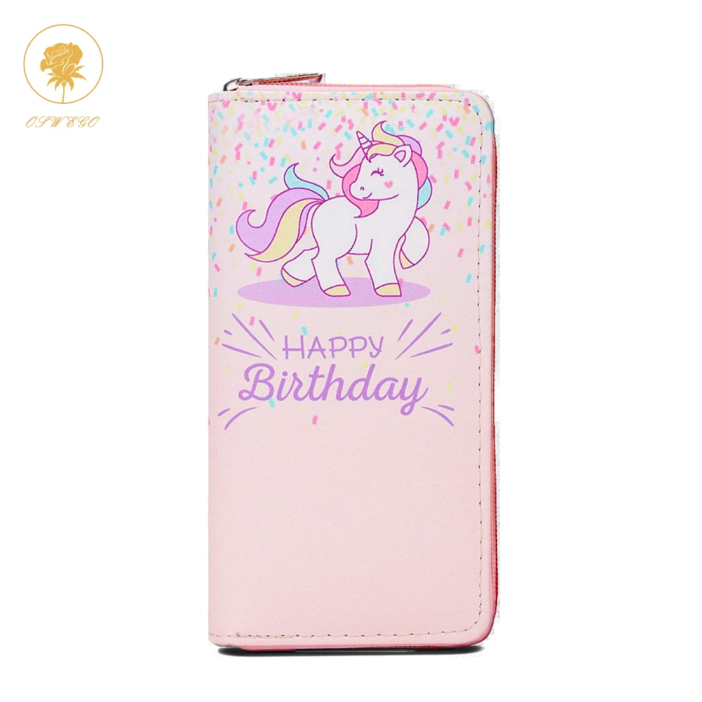 

OSWEGO Wallet Women Long Cartoon Unicorn Printing Womens Wallets PU Leather Big zipper Cute Long Wallet Women 2019