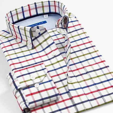 Мужские рубашки Smart Five, 100 хлопок, длинный рукав, тонкая, в клетку, Smart casual, мода, новинка, большой размер 5XL 6XL - Цвет: SFL5P363